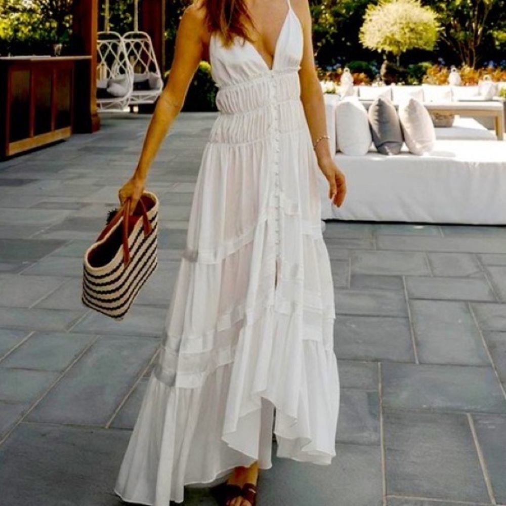 Ramy Brook White Tiered Maxi Dress